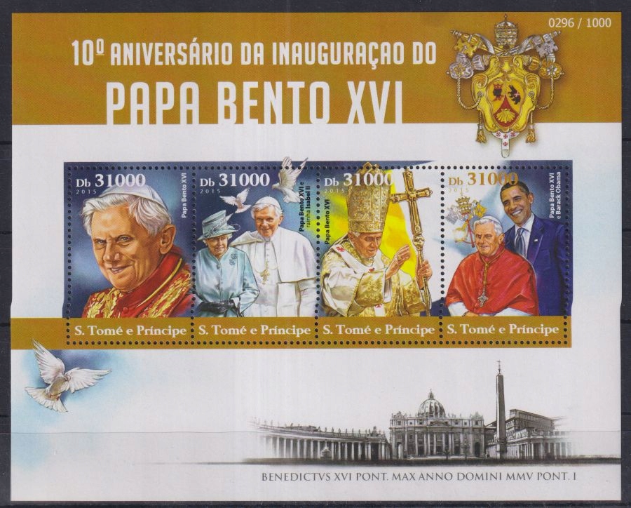 R92. S.Tome Principe MNH 2015 Papież Bento XVI