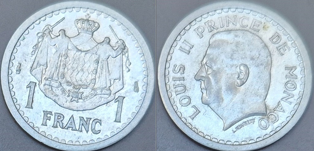 Monako 1 frank 1943r. KM 120 Ludwik II