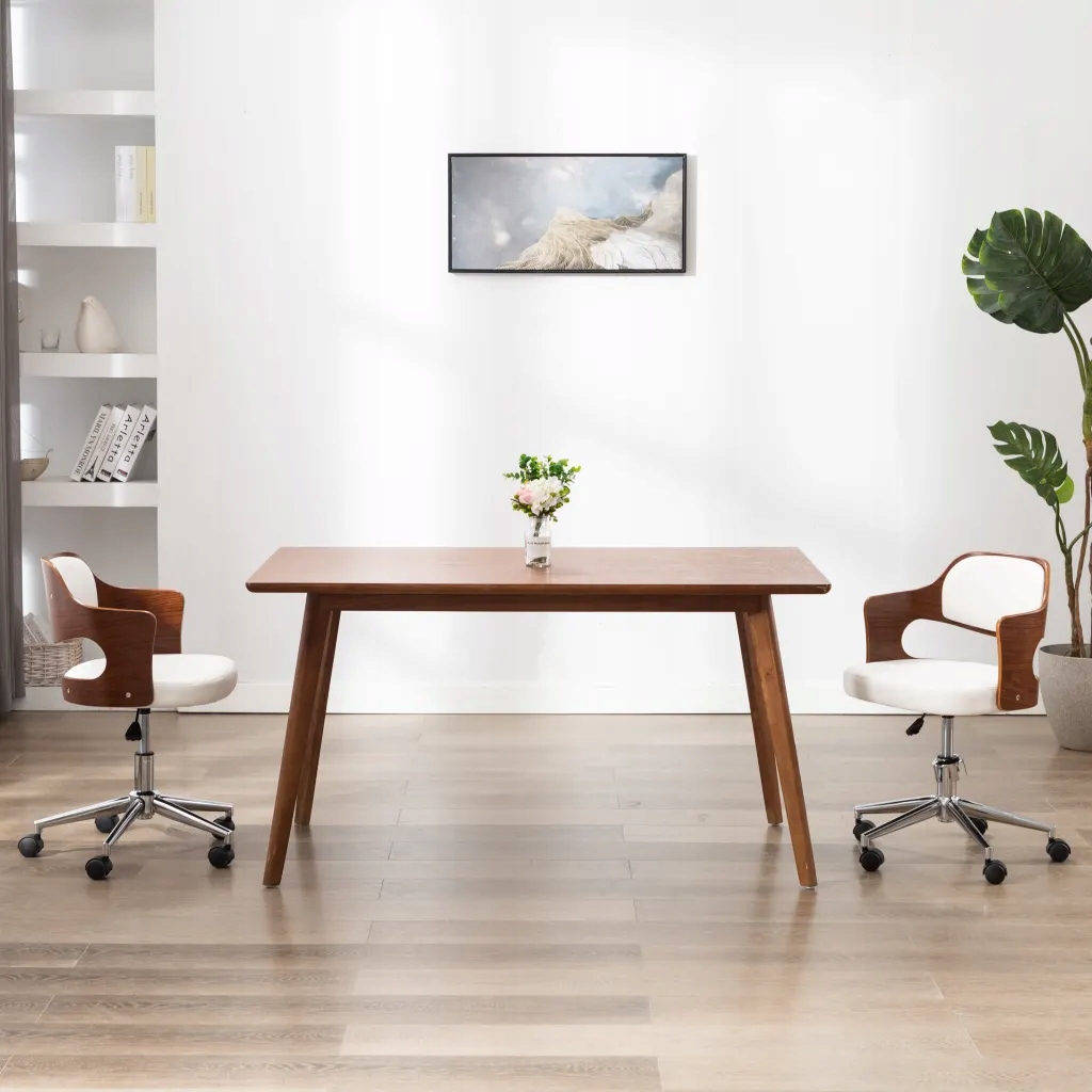 Obrotowe krzesło biurowe, białe, gięte drew