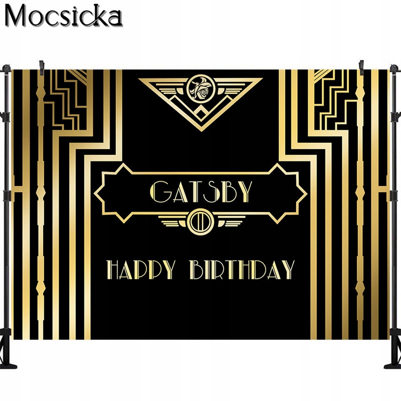 Great Gatsby Theme Birthday Party Photography Background Black Golden Line  Customize Birthday Party Decor Backdrops Banner