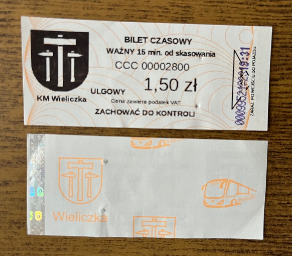 Bilet autobus, komunikacja miejska Wieliczka