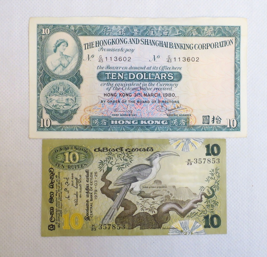 SHANGHAI 10 DOLLARS 1980 HONG KONG + CEYLON 1979