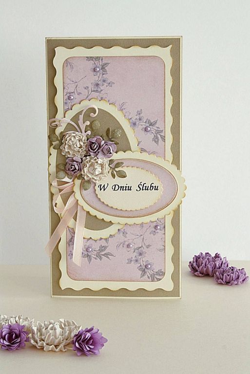 Piękna, ręcznie wykonana kartka "W dniu ślubu"
