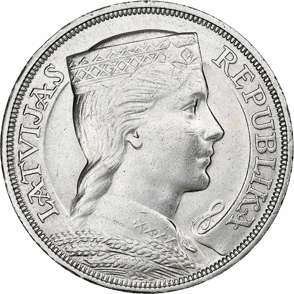 Łotwa, 5 Lati, 1932, Srebro, AU(55-58), KM:9