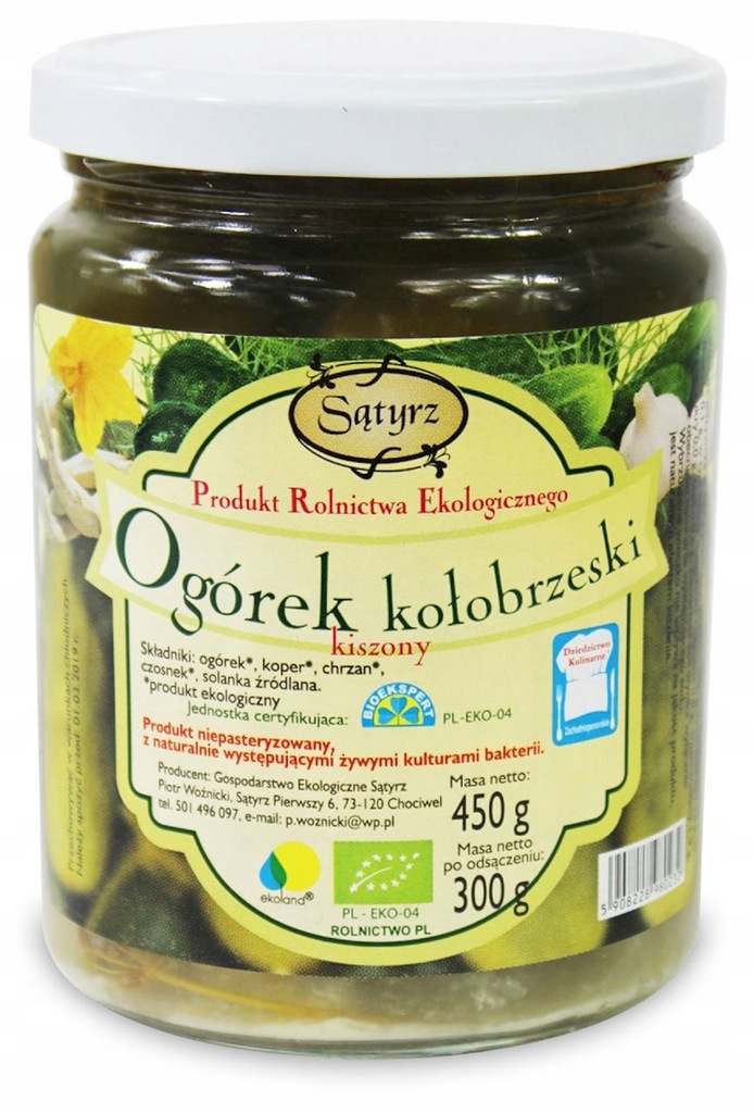 OGÓRKI KOŁOBRZESKIE KISZONE BIO 450 G SĄTYRZ