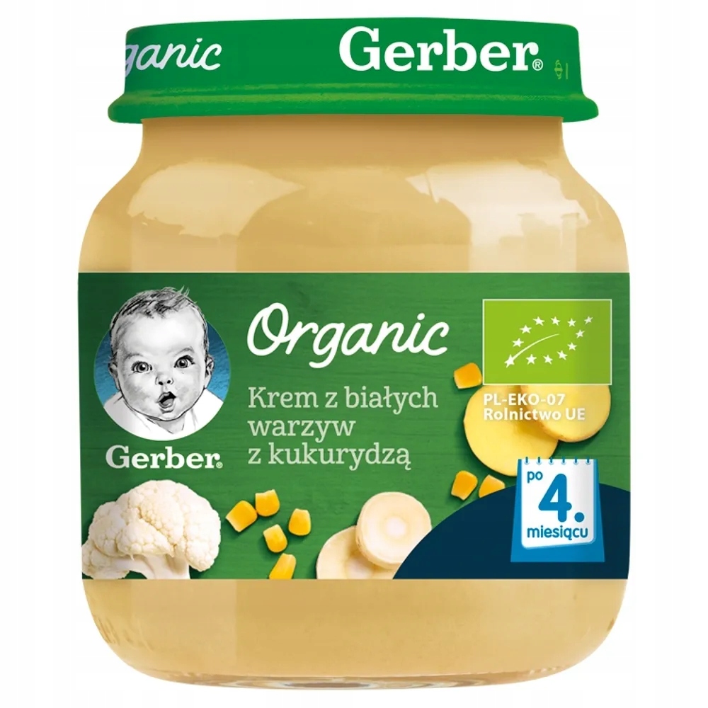 Gerber Organic Krem z białych warzyw z kukurydzą d