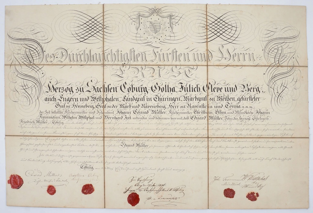 Dokument z pieczęciami Książe Saksonii Coburg 1846