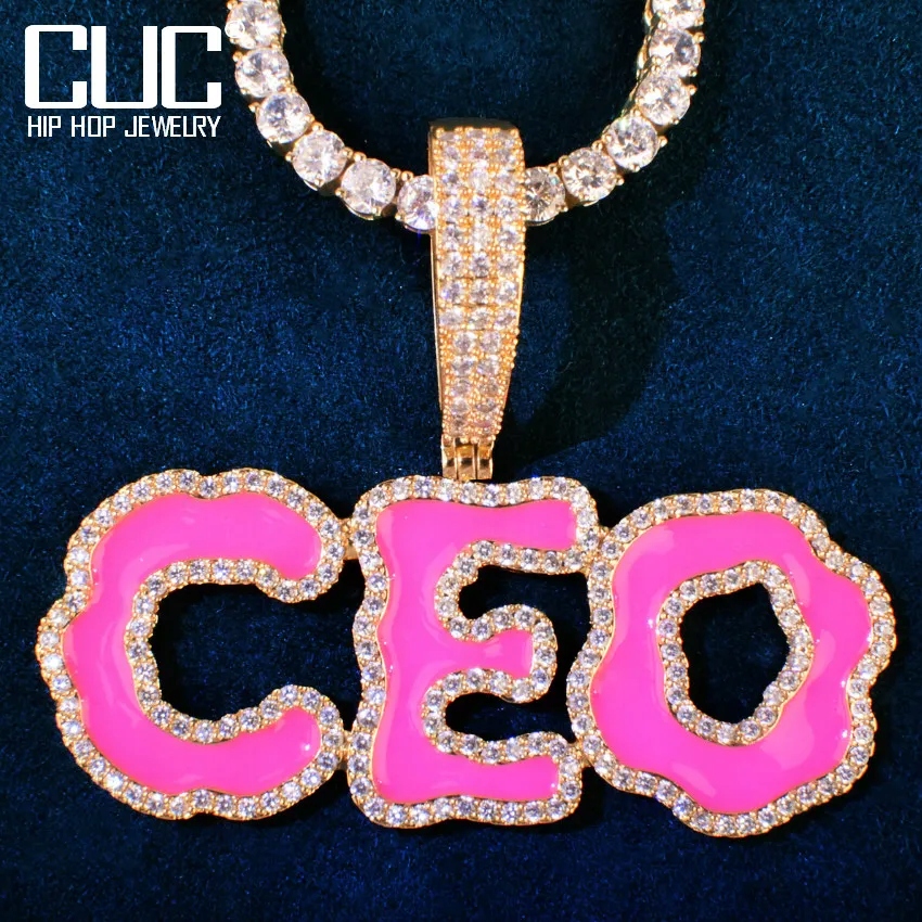 CUC Pink Oil Letter Name Pendant Custom Hip Hop Necklace For Men Women