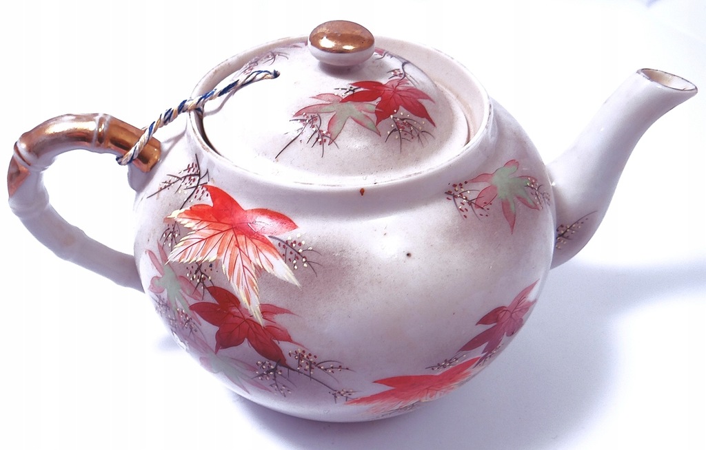 Japoński porcelanowy czajnik z podgrzewaczem liść