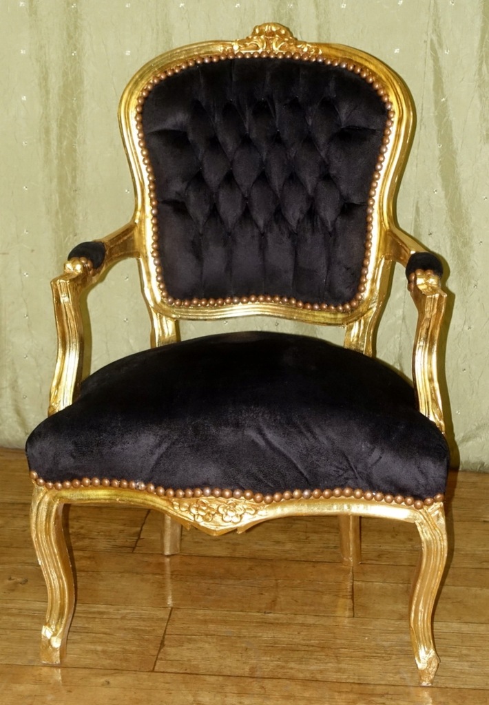 Stylowy Złoty Czarny Fotel Kawowy Retro Fotelik