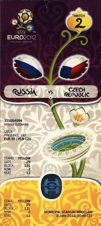 Bilet Euro 2012 - Rosja vs. Czechy - Wrocław