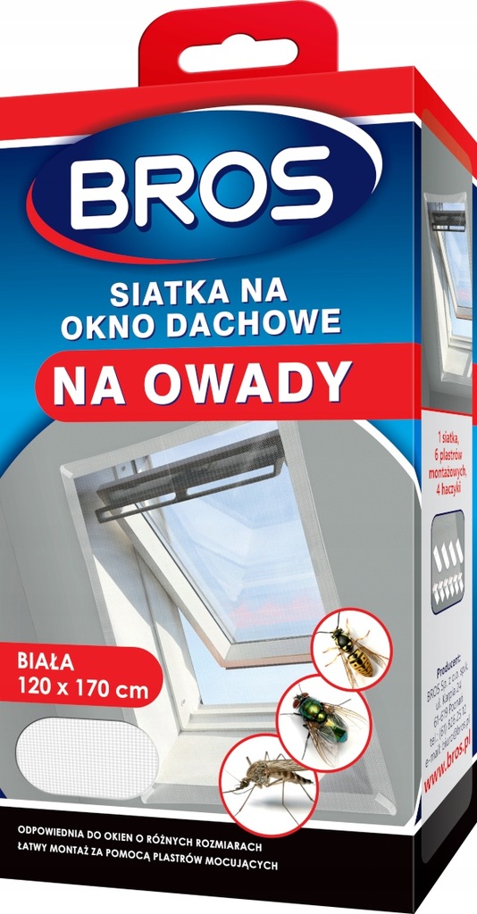 BROS Siatka Na Okno Dachowe - Na Owady (Biała) -