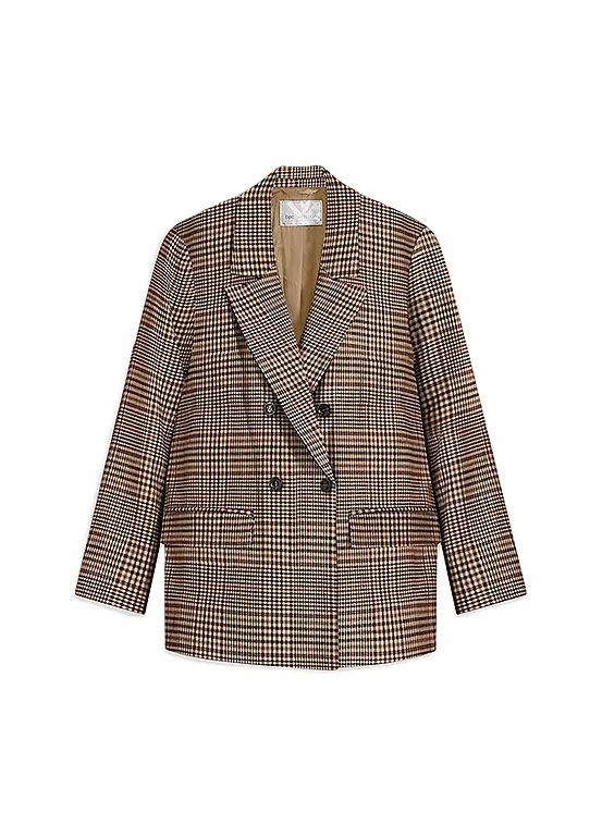 Bpc żakiet ze wzorem w kratkę beżowy 46