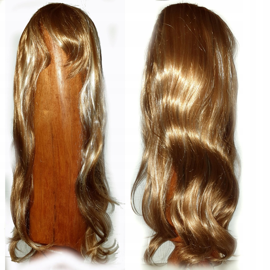 PERUKA CIEMNY ZŁOTY BLOND długie włosy gęsta blondynka PRZESMYKI 80cm