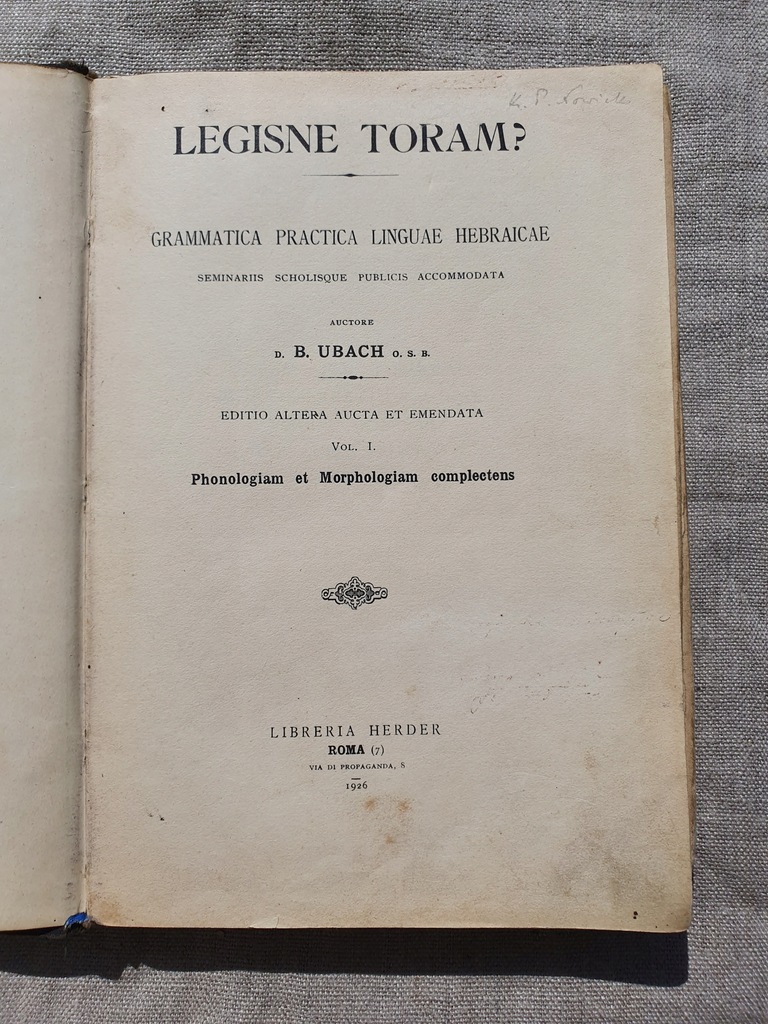 LEGISNE TORAM GRAMATYKA HEBRAJSKI UBACH RZYM 1926