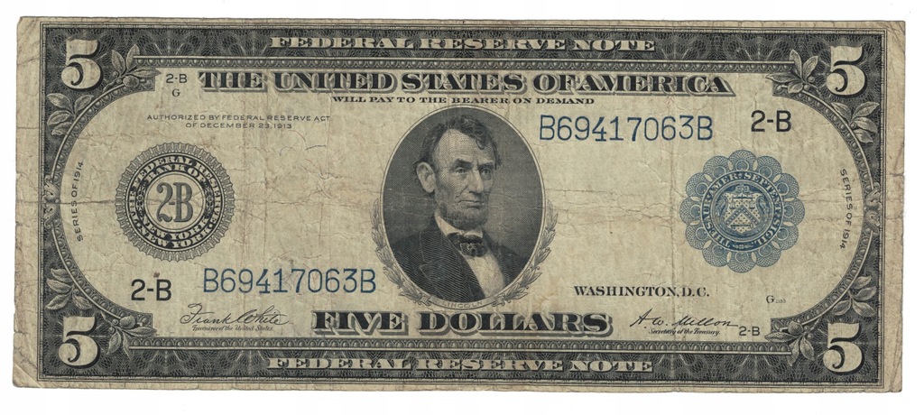 Banknot USA - 5 dolarów 1914, Duży Format
