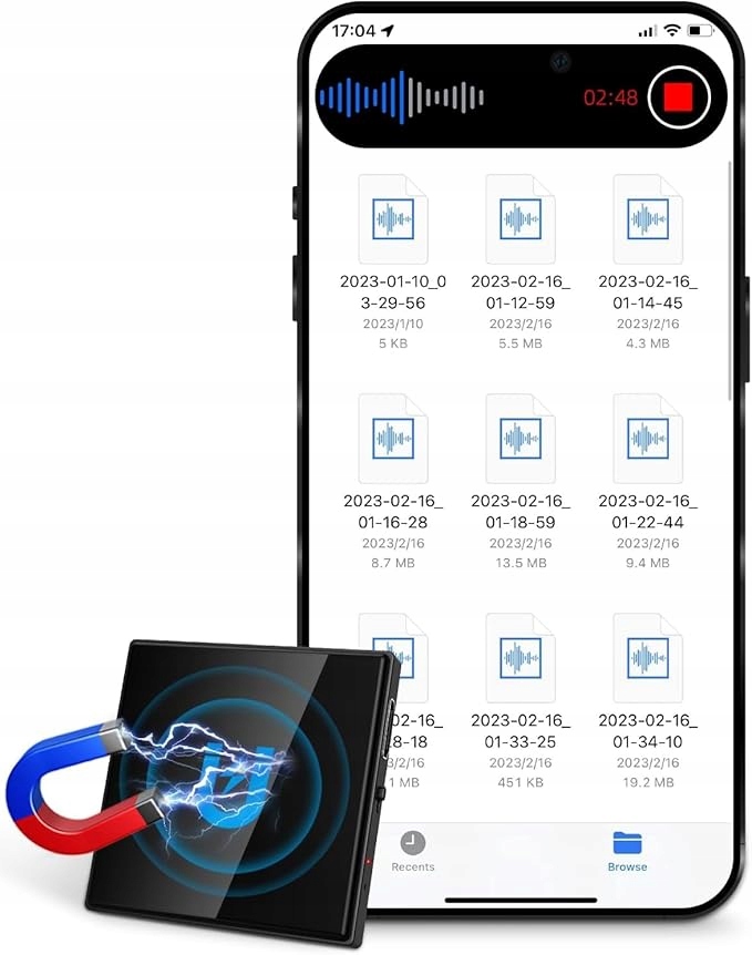 Mini magnetyczny dyktafon z redukcją szumów 64G