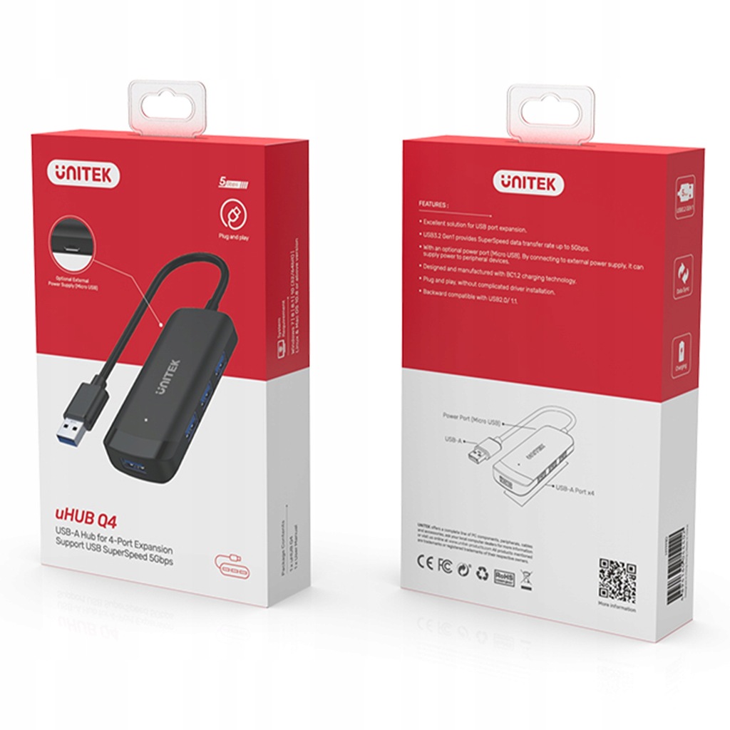 Купить Концентратор Unitek USB 3.1 Gen1 5 Гбит/с, 4 порта USB-A H1111D: отзывы, фото, характеристики в интерне-магазине Aredi.ru