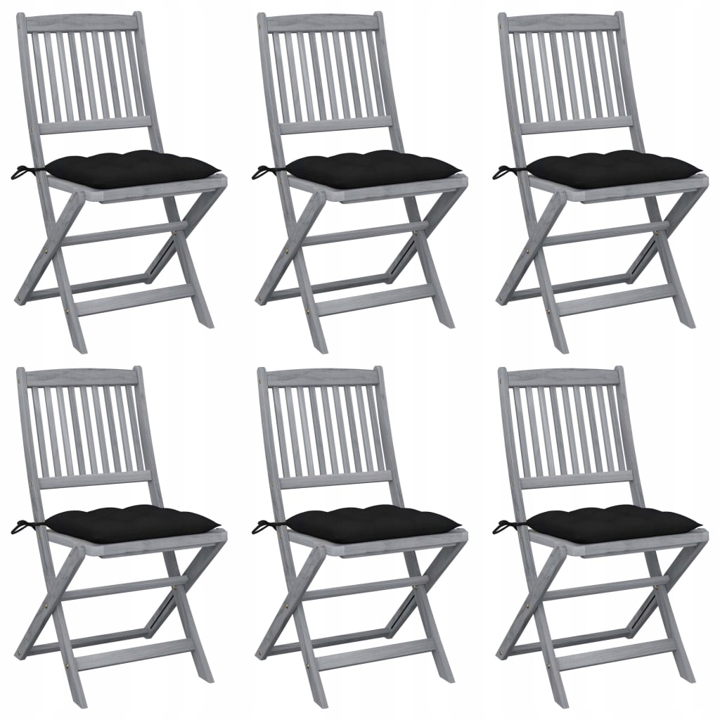 Składane krzesła ogrodowe, 6 szt., poduszki, drewn