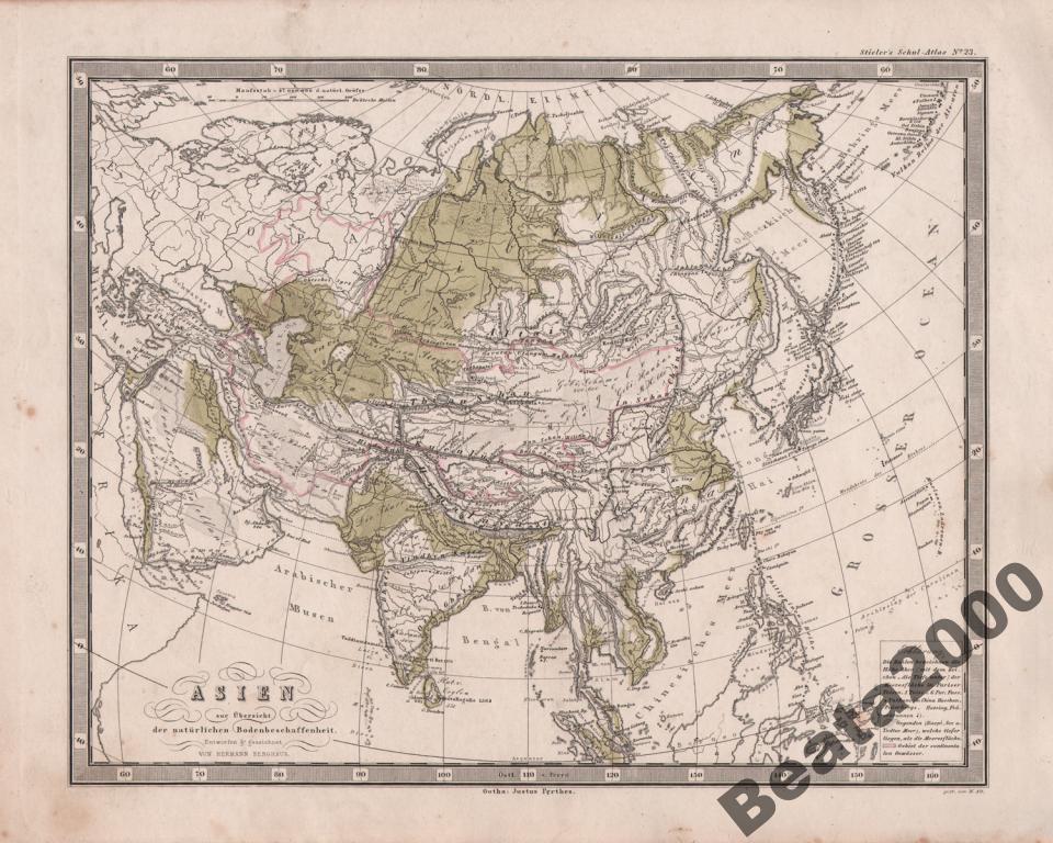 AZJA Mapa miedzioryt 1869 rok ORYGINAŁ