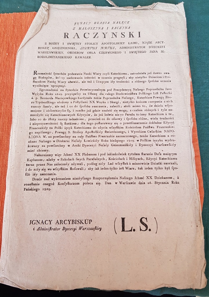 Dekret abp Raczyńskiego gnieżnieńskiego 1809