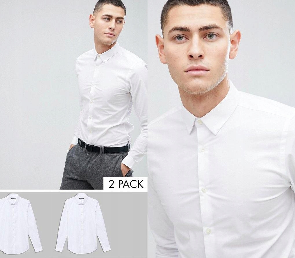 FRENCH CONNECTION Białe koszule SLIM FIT 2PACK (S)