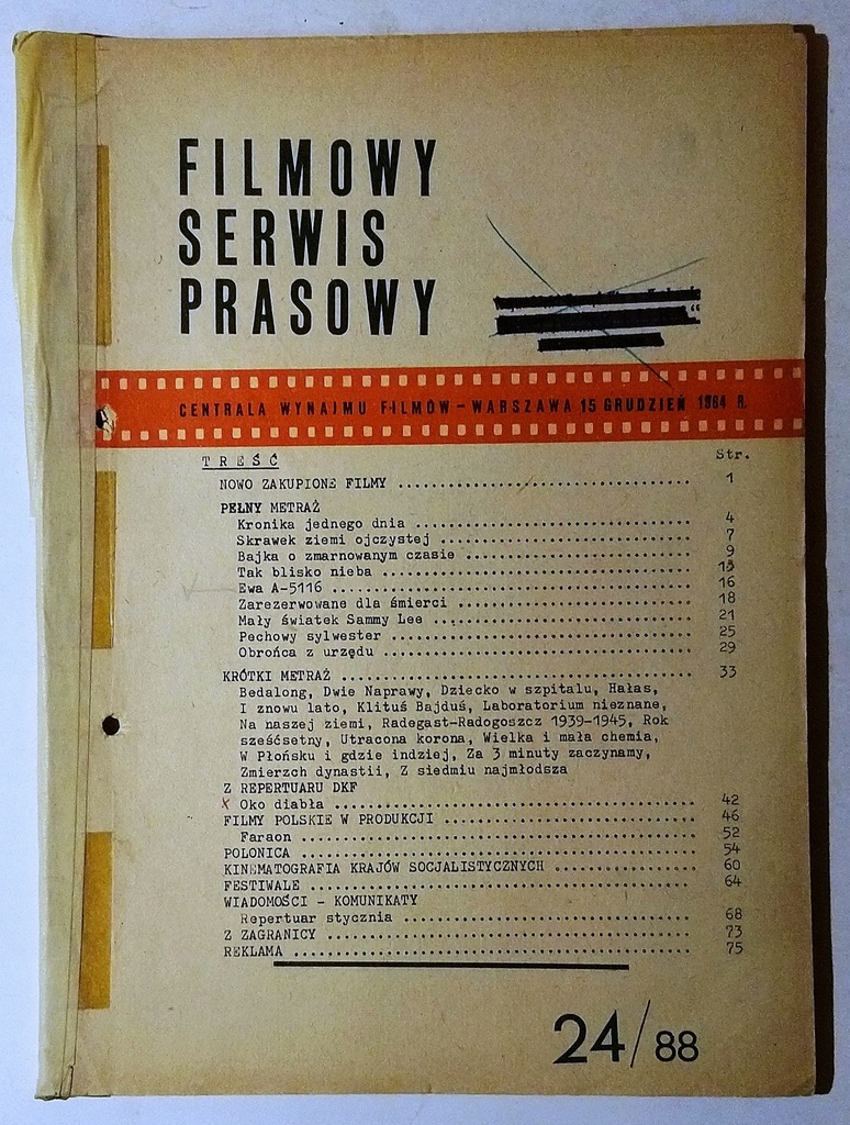 Filmowy Serwis Prasowy Centrala Wynajmu Filmów Nr.24/88 /1964 SPK