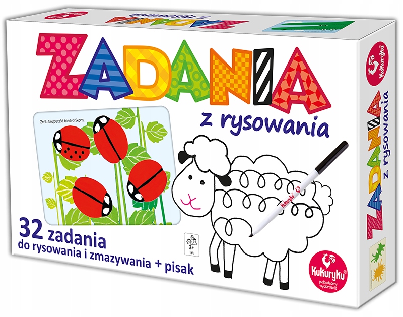 Zadania z rysowania. 32 zadania. Tablice + pisak.