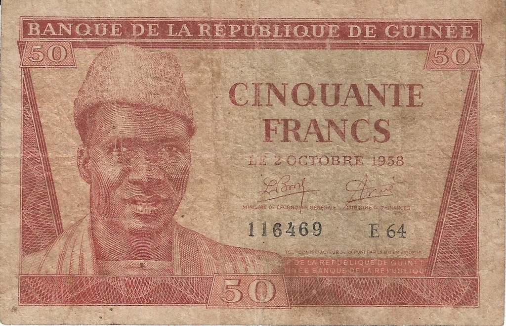 Gwinea 50 francs 1958r rzadszy