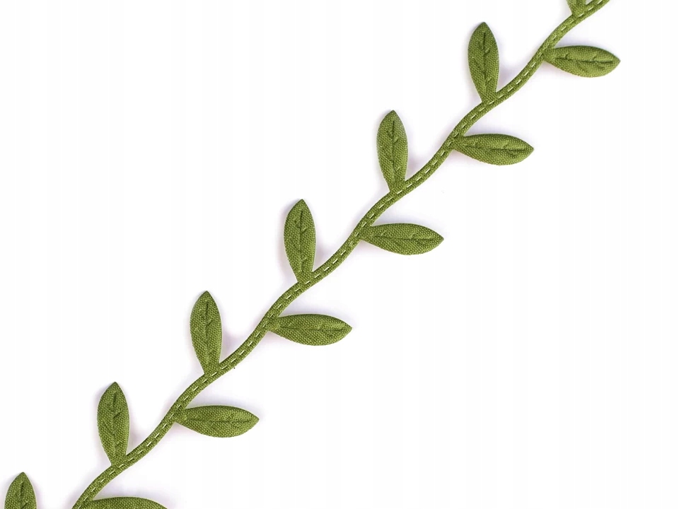 Taśma tasiemka listki zielone 25 mm wstążka ozdobna z listkami