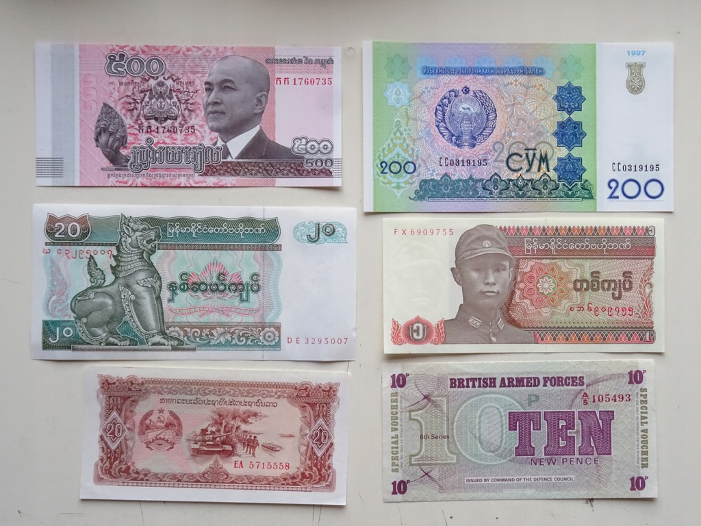 6 banknotów Świat ciekawy mix -E060