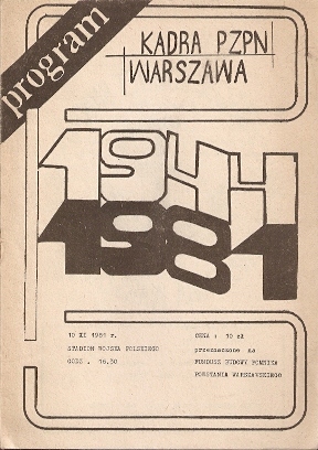 Program meczowy Kadra PZPN - Warszawa 10.11.1981