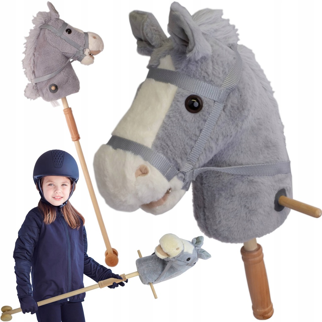 HOBBY HORSE KOŃ NA KIJU patyku GŁOWA KONIA odkręcany kij na kółkach DŹWIĘKI