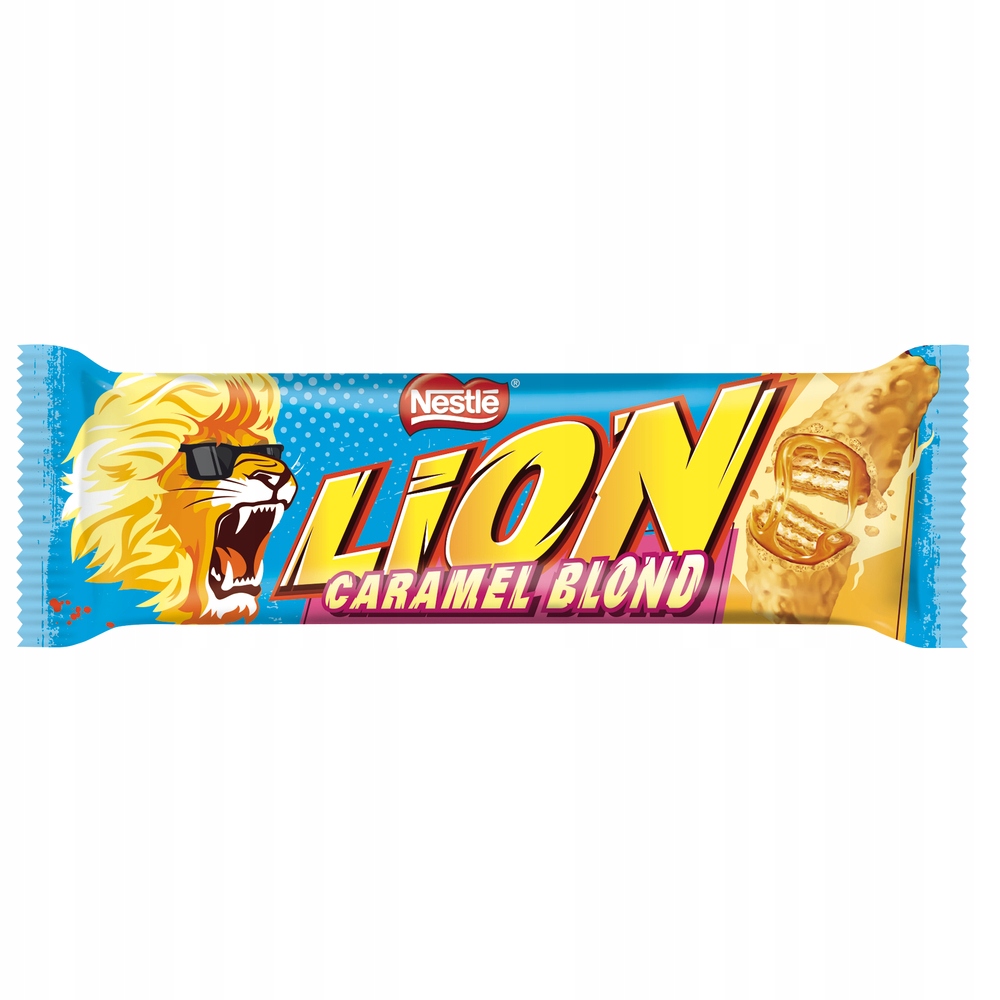 40x 40g KIT LION Caramel Blond baton KARTON + waf