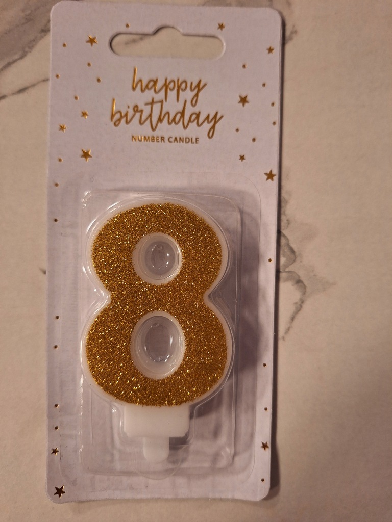 Świeczka urodzinowa PartyDeco cyfra 8 złota