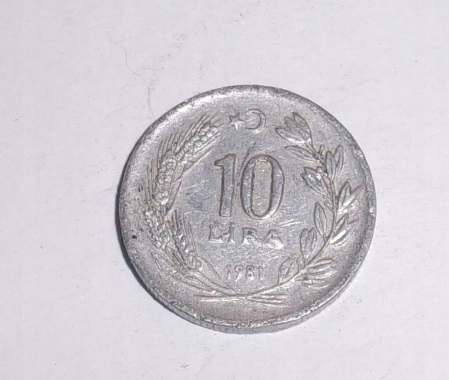 10 lira Turcja moneta aluminium 1981 rok