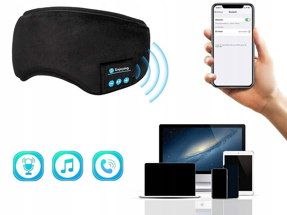 Komfortowa opaska podróżna z Bluetooth słuchwki muzyka sen