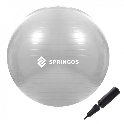 Piłka gimnastyczna z pompką SPRINGOS Grey 75cm