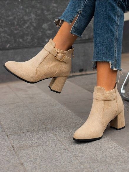 SHEIN BOTKI DAMSKIE KLASYCZNE BEŻOWE NA OBCASIE ROZM 36 448
