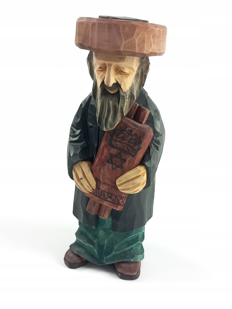 Figurka rabina ze zwojami tory, rzeźba w drewnie K. Łempicki