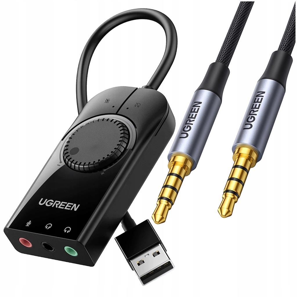 UGREEN ZEWNĘTRZNA KARTA DŹWIĘKOWA USB MINI JACK + KABEL MINI JACK AUX 2M