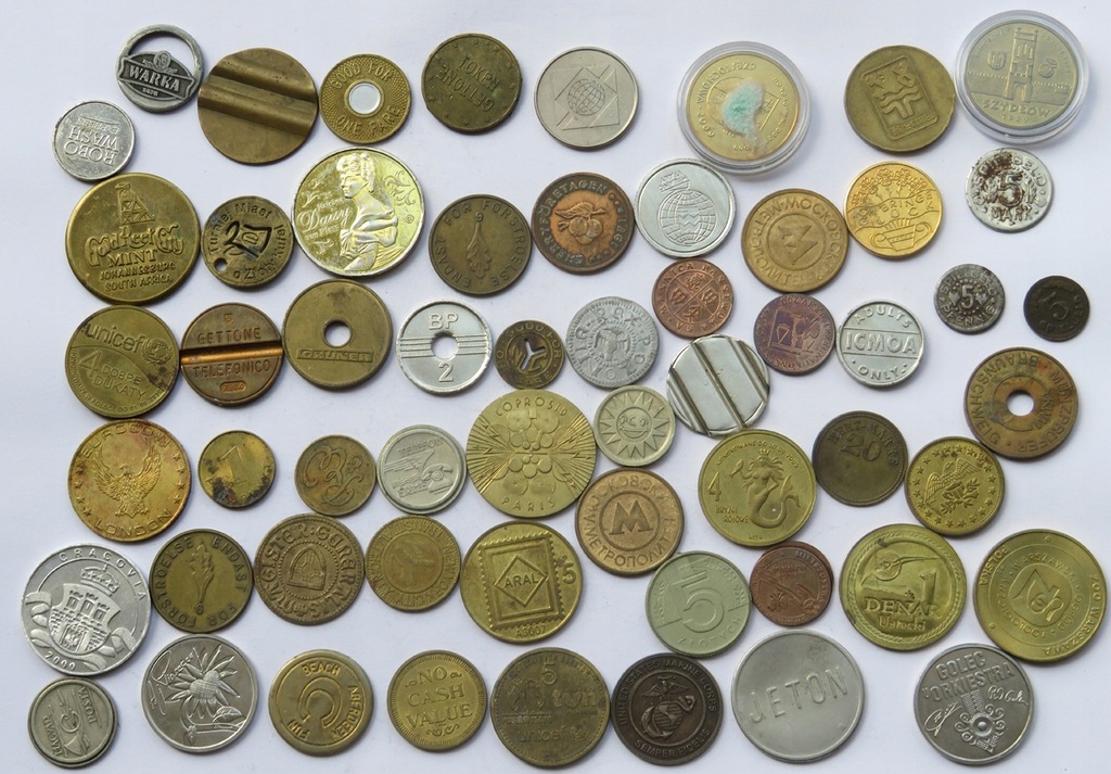 Monety zastępcze, numizmaty, żetony, 58 sztuk