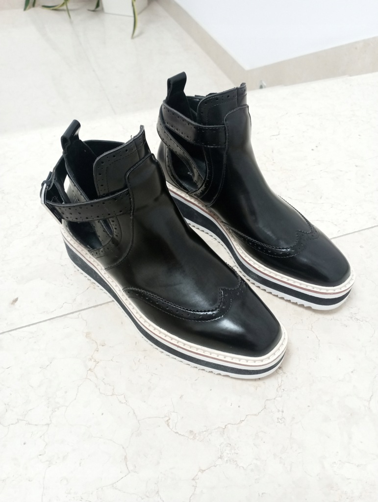 ATS buty ZARA BASIC poliuretan czarne białe wysoka podeszwa 37