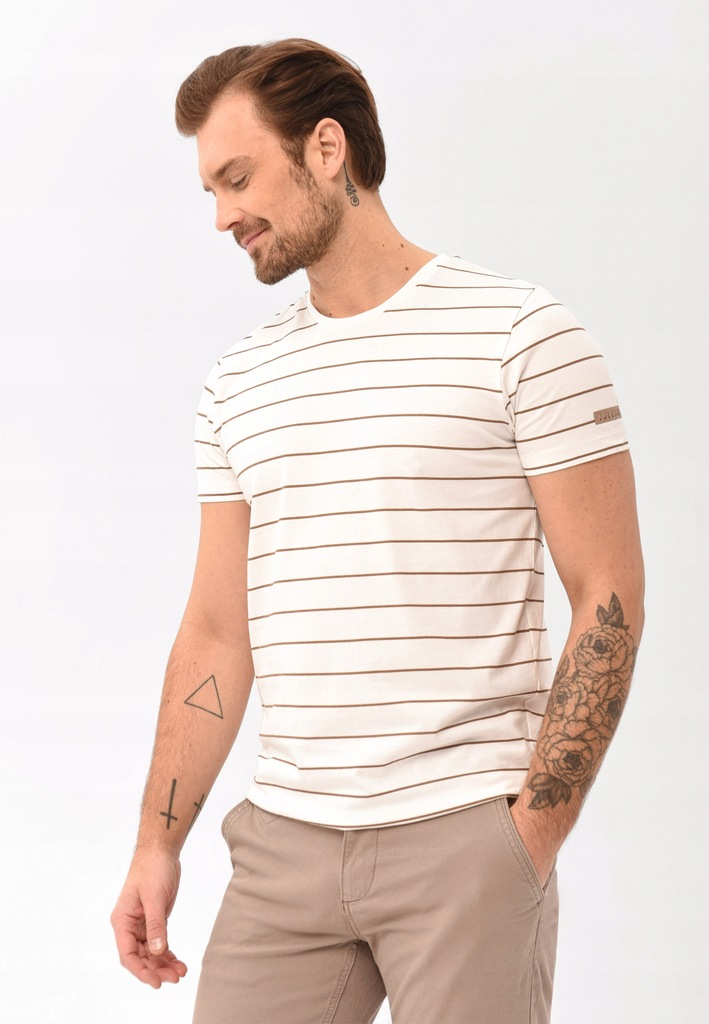 MĘSKI T-SHIRT KOSZULKA W PASKI BIAŁY VOLCANO T-ALLY XL