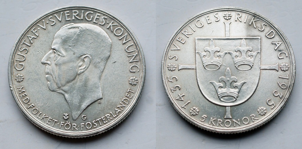 Szwecja. 5 koron 1935. Srebro