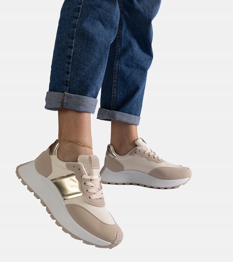 Sportowe buty damskie beżowe sneakersy trampki 31053 rozmiar 36