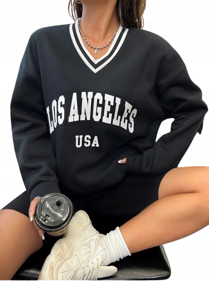 user_f1bd9e3d です Czarna bluza oversize z nadrukiem Skyline - HOUSE - 012CD-99X