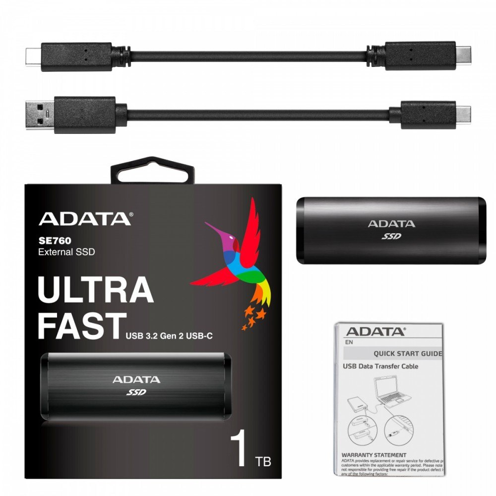 Dysk zewnętrzny SSD SE760 1TB USB3.2-A/C Czarny Adata