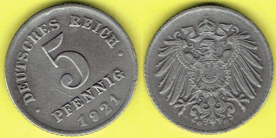 NIEMCY 5 Pfennig 1921 r. G - Fe