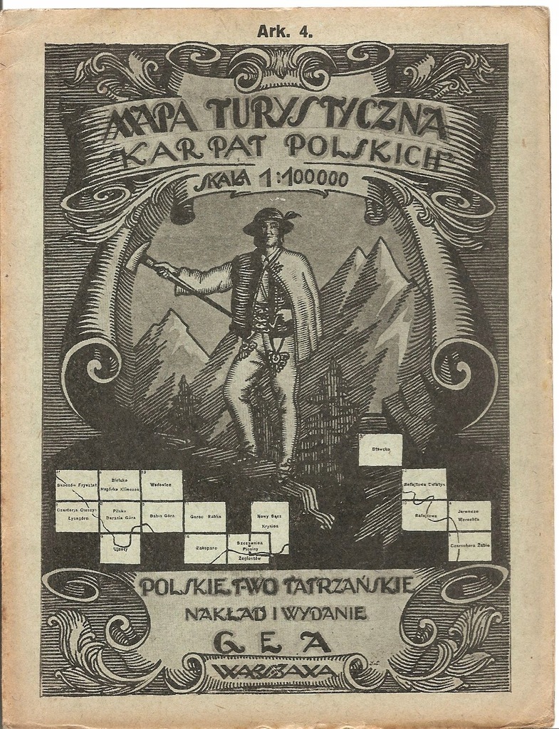 MAPA TURYSTYCZNA KARPAT POLSKICH -JAREMCZE-WOROCHTA -wyd.1928 -ładny stan